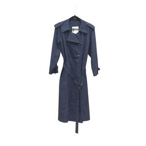 Vintage London Fog Navy Trench Coat Belted Double Breasted Petite 14 Classic